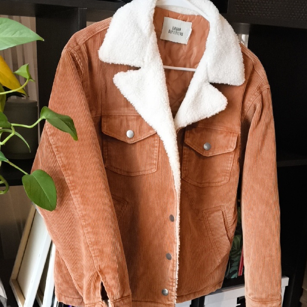 Urban Outfitters Tan Corduroy Jacket with White Sherpa Collar